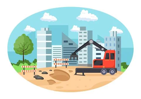 Construction of Building Vector illustration. Architecture Makes Foundation,  イラスト素材