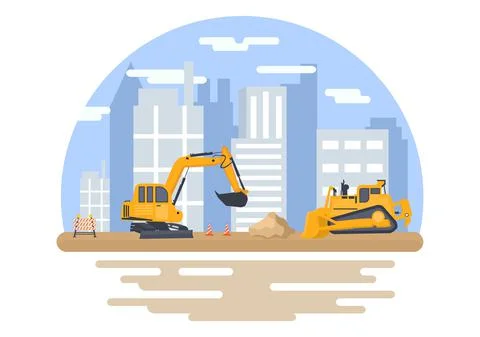 Construction of Building Vector illustration. Architecture Makes Foundation,  イラスト素材