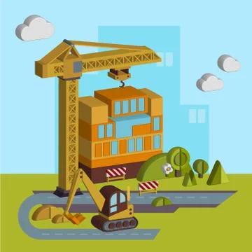 Construction of Building. Vector Illustration in Flat Style Stock Illustration