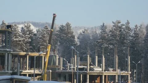 Construction of building in winter (02) Stock Footage 18899288