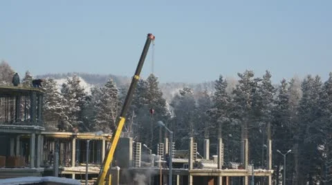 Construction of building in winter Stock Footage 18897990