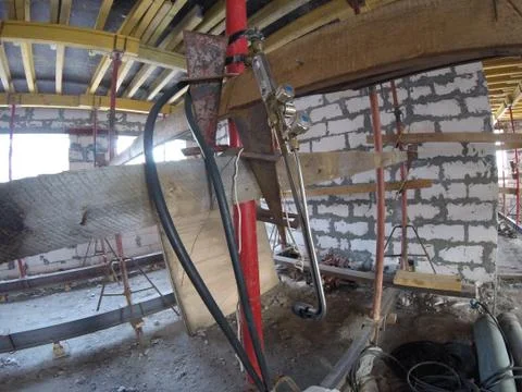 Construction of the building work with gas welding Stock Photos