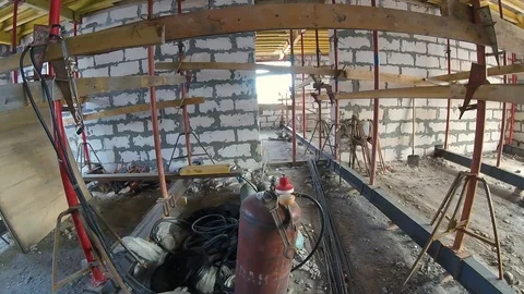 Construction of the building work with a metal cutter Stock Footage 124007789