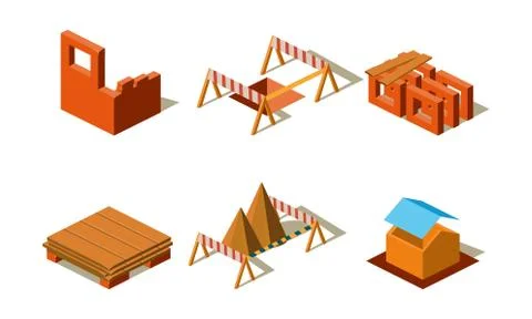 Construction buildings and wall structures, elements for computer game interface Stock Illustration