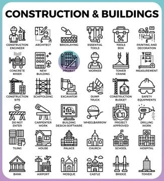 Construction &amp; Buildings icons Stock Illustration