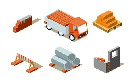 Construction buildings process, industrial materials, elements for computer game イラスト素材