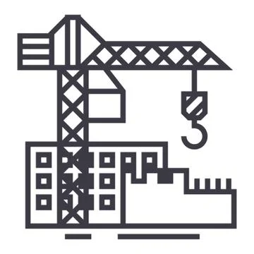 Construction buildings vector line icon, sign, illustration on white backgrou Ilustración de archivo