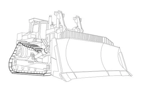 Construction bulldozer. Children linear pattern for decoration. Vector linear Stock Illustration