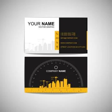 Construction business card. Functional design with ruler and protractor. Vector. 스톡 일러스트