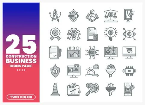 Construction business flat icons. Digital graphics of icons on a white back.. Stock Illustration