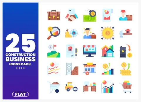 Construction business flat icons with diverse concepts on white background Stock Illustration
