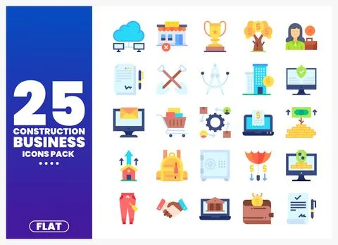 Construction business flat icons pack with diverse symbols Stock Illustration