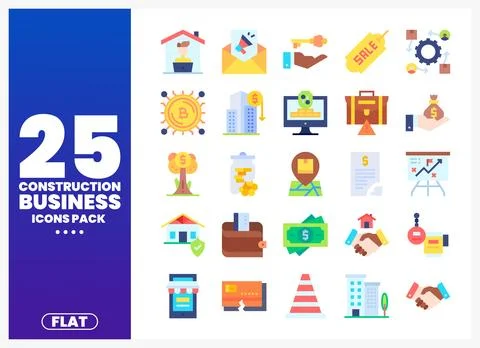 Construction business flat icons pack with financial and building elements Stock-Illustration