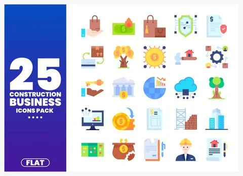 Construction Business Flat Icons Pack Stock Illustration
