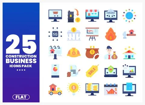 Construction Business Flat Icons Pack with Digital Elements イラスト素材