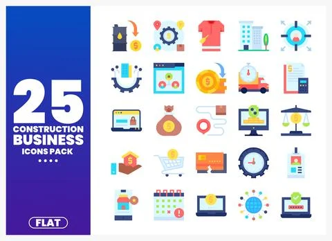 Construction business icon pack with flat design and colorful graphics Stock Illustration