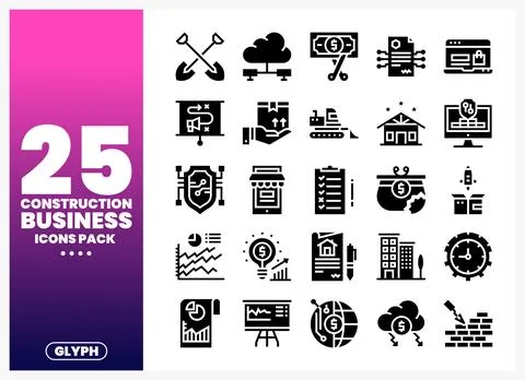 Construction Business Icon Pack with Graphic Elements Ilustración de archivo