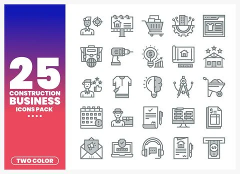 Construction business icon pack with illustrations. Stock Illustration