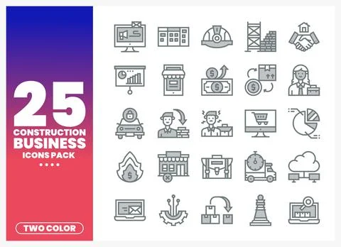 Construction Business Icon Pack with Two Color Design 스톡 일러스트