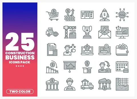 Construction business icon pack with two-color graphic elements Stock Illustration