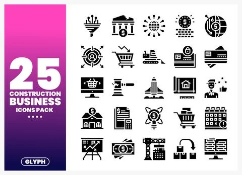 Construction business icon set featuring financial and building elements Stock Illustration
