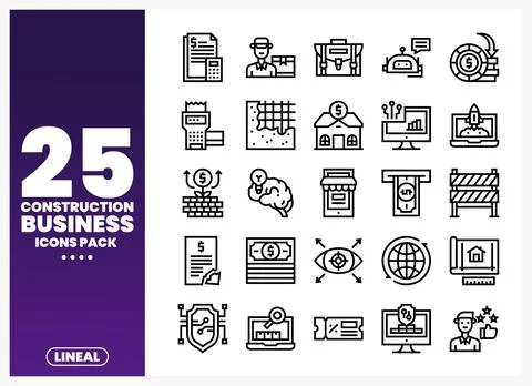 Construction business icon set featuring financial and building symbols on .. Stock Illustration