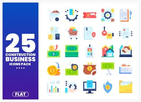 Construction Business Icons in Flat Design Style Illustrazione stock