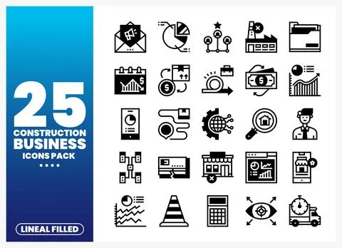 Construction business icons pack. abstract shapes and graphs. technology an.. Stock Illustration