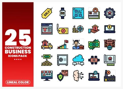 Construction Business Icons Pack Collection Stock Illustration