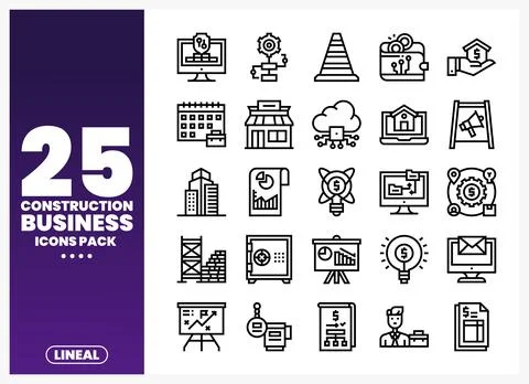 Construction business icons pack for digital platforms and print in lineal .. Stock Illustration