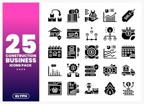 Construction Business Icons Pack for digital use and print Stock Illustration