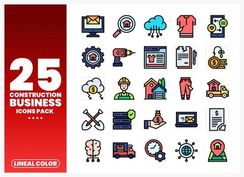 Construction Business Icons Pack for Digital Use Stock Illustration