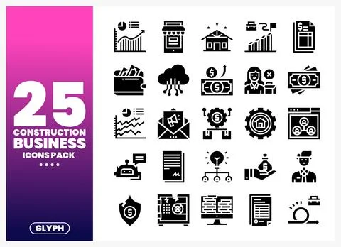 Construction Business Icons Pack with diverse graphic elements Ilustración de archivo