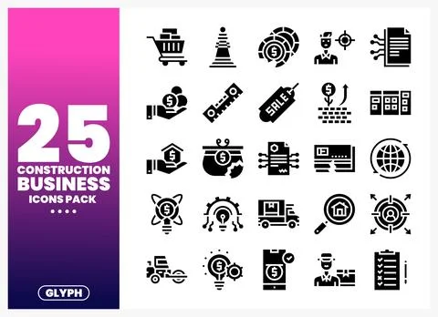 Construction Business Icons Pack with diverse glyphs and abstract elements Ilustración de archivo