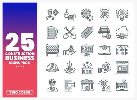Construction business icons pack with elements. Stock Illustration
