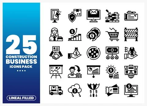 Construction business icons pack featuring lineal filled illustrations and .. 스톡 일러스트