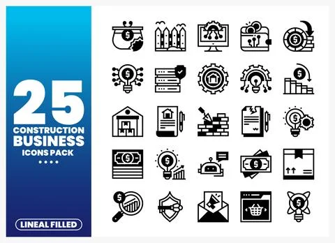 Construction business icons pack featuring finance. building. and growth sy.. Stock-Illustration
