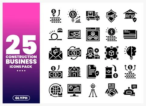Construction business icons pack featuring finance. planning. and building .. Stock Illustration