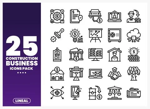Construction Business Icons Pack featuring diverse professional symbols Stock-Illustration