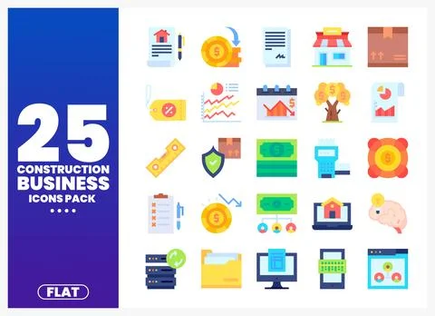 Construction Business Icons Pack featuring charts. money. and tools Stock-Illustration