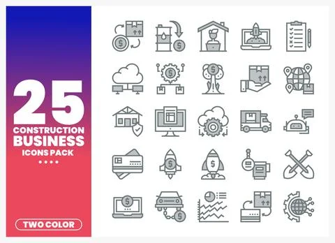 Construction Business Icons Pack featuring diverse icons. Stock Illustration