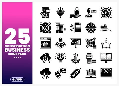 Construction Business Icons Pack featuring finance and building elements Stock Illustration