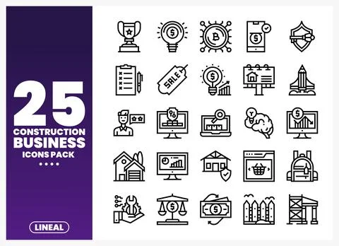 Construction business icons pack featuring trophy. checklist. sale tag. and.. Illustrazione stock