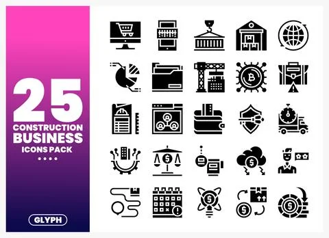 A construction business icons pack featuring business and industry symbols. Stock Illustration