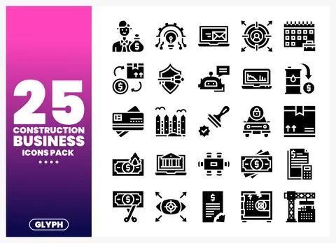 Construction business icons pack featuring finance. building. and industry .. Stock Illustration