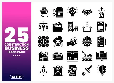 Construction Business Icons Pack featuring business finance and building el.. Stock Illustration
