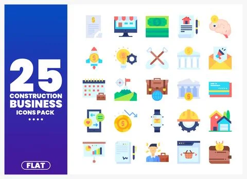 Construction Business Icons Pack with Flat Design Elements Stock Illustration