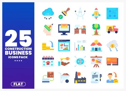 Construction Business Icons Pack in Flat Design Stock Illustration