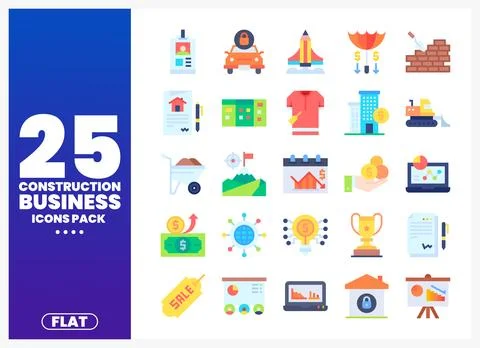 Construction business icons pack in flat design with abstract background Stock Illustration