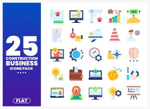 Construction business icons pack with flat design elements. Ilustración de archivo
